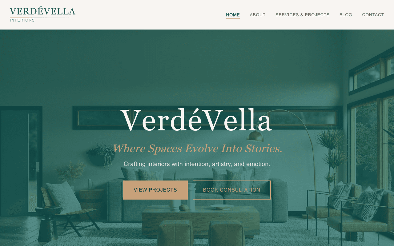 VerdéVella Interiors — screenshot